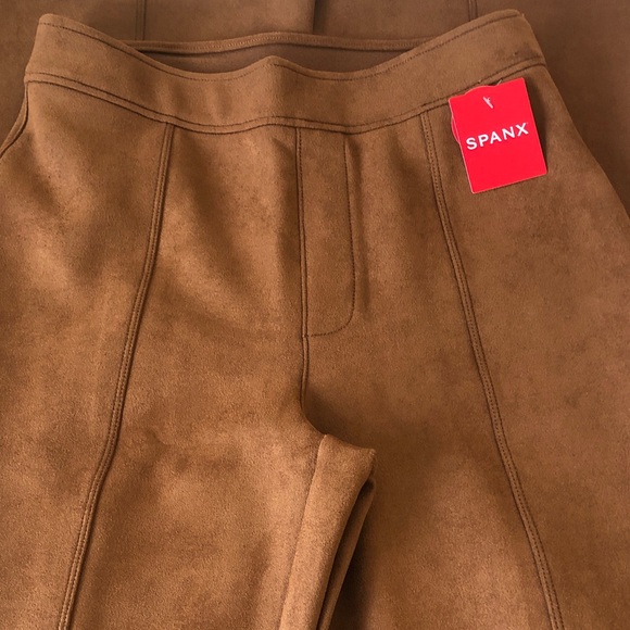 NWT SPANX Rich Caramel Faux Suede Flare Pants - Picture 2 of 5